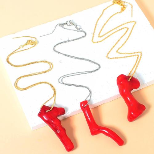 304 Edelstahl Halskette, mit Synthetische Koralle, Branch, unisex & verschiedene Stile für Wahl, coral size 10-30mm, Länge:ca. 42 cm, verkauft von PC
