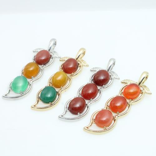 Gemstone Zinc Alloy Pendants, with Gemstone, Peanut, plated, DIY & hollow [