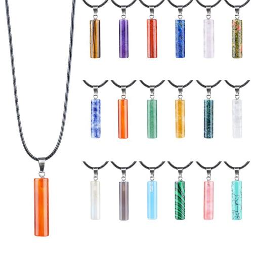 Gemstone ювелирные изделия Кулон, Полудрагоценный камень, с кожаный шнур, с 5cm наполнитель цепи, Столбик, различные материалы для выбора & Мужская & регулируемый, Много цветов для выбора длина:Приблизительно 45 см, продается Strand