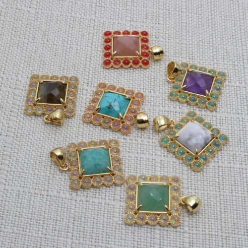 Gemstone Brass Pendants, with Brass, Square, gold color plated, DIY [