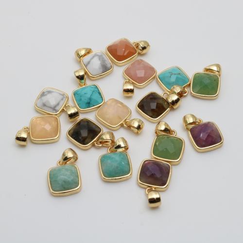 Gemstone Zinc Alloy Pendants, with Zinc Alloy, Square, gold color plated, DIY [