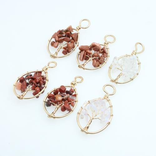 Gemstone Zinc Alloy Pendants, with Zinc Alloy, Tree, handmade, DIY & hollow [