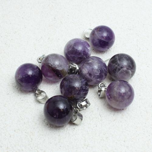 Amethyst Pendant February Birthstone , with Zinc Alloy, Round, DIY [