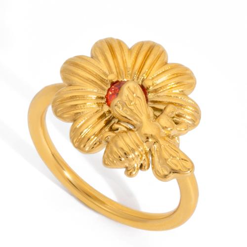 Кубический цирконий кольцо из нержавеющей стали, нержавеющая сталь, плакирован золотом, Женский & с кубическим цирконием, 15.6mm, размер:7, продается PC