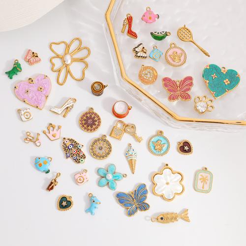 Кулоны из нержавеющей стали, нержавеющая сталь, плакирован золотом, DIY & разные стили для выбора & инкрустированное микро кубического циркония & эмаль, Много цветов для выбора, продается PC