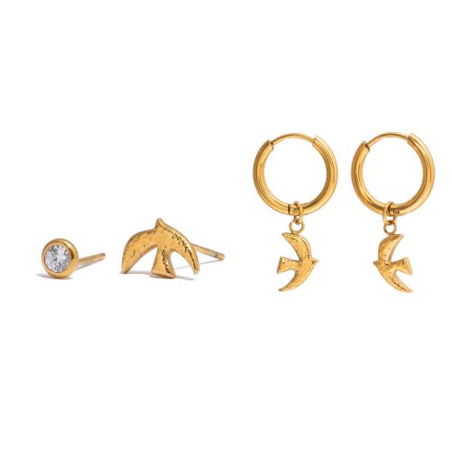 Нержавеющая сталь падение Серьги, нержавеющая сталь, плакирован золотом, Женский & с кубическим цирконием, 3Пары/указан, продается указан