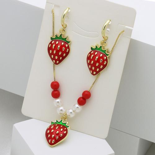 Messing Schmuck Set, mit Kunststoff Perlen, goldfarben plattiert, verschiedene Stile für Wahl & für Frau & Emaille, keine, Länge:ca. 50 cm, verkauft von setzen