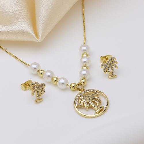 Zirkonia Micro Pave Schmucksets Messing, mit Kunststoff Perlen, goldfarben plattiert, verschiedene Stile für Wahl & Micro pave Zirkonia & für Frau, keine, Länge:ca. 50 cm, verkauft von setzen