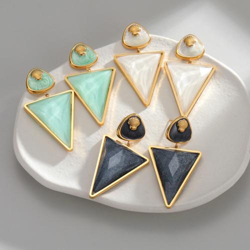 Edelstahl Tropfen Ohrring, goldfarben plattiert, für Frau & Emaille, keine, 30x60mm, verkauft von Paar