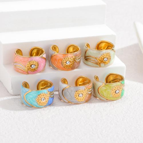 Esmalte de acero inoxidable anillo de dedo, chapado en color dorado, para mujer & con diamantes de imitación, más colores para la opción, 12mm, tamaño:7, Vendido por UD