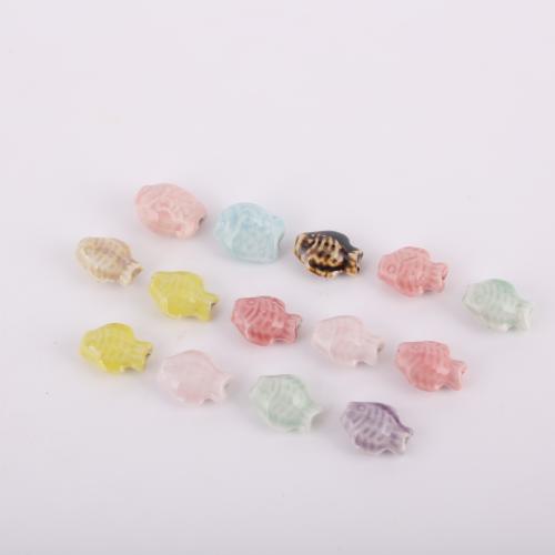 Tierische Porzellan Perlen, Fisch, glaciert, DIY, keine, Bohrung:ca. 2.5mm, verkauft von PC