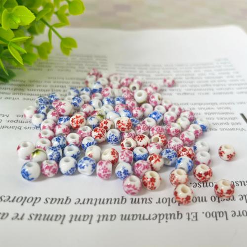 Abalorio de flor de porcelana, Esférico, Bricolaje & con patrón de flores, más colores para la opción, 6mm, agujero:aproximado 2.4mm, Vendido por UD