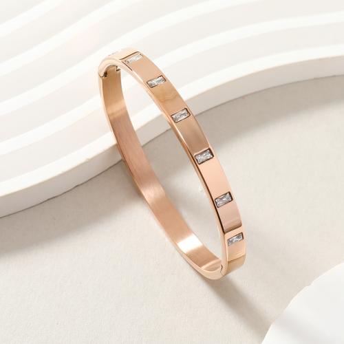 304 Edelstahl Armreif, plattiert, Modeschmuck & unisex & mit Strass, keine, Innendurchmesser:ca. 60mm, 10PCs/Menge, verkauft von Menge