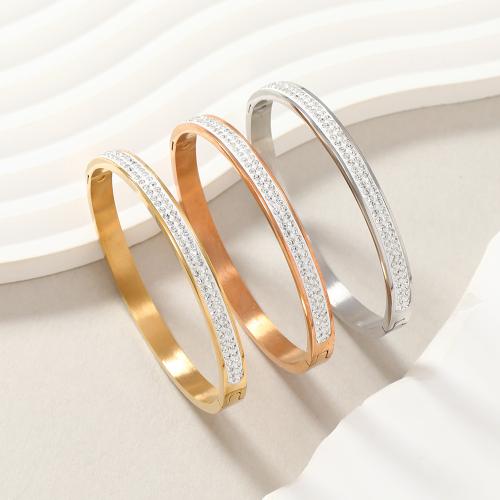 304 Edelstahl Armreif, plattiert, Modeschmuck & für Frau & mit Strass, keine, Innendurchmesser:ca. 60mm, 10PCs/Menge, verkauft von Menge