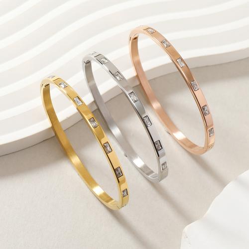 304 Edelstahl Armreif, plattiert, Modeschmuck & für Frau & mit Strass, keine, Innendurchmesser:ca. 60mm, 10PCs/Menge, verkauft von Menge