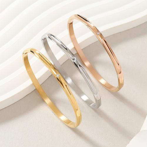 304 Edelstahl Armreif, plattiert, Modeschmuck & für Frau & mit Strass, keine, Innendurchmesser:ca. 60mm, 10PCs/Menge, verkauft von Menge