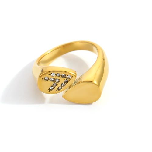 Bague en acier inoxydable , Plaqué or 18K, pour femme & avec strass, Vendu par PC