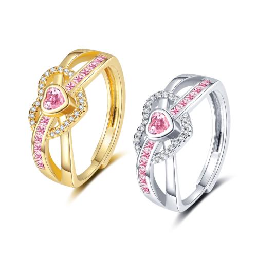 laiton Cuff Bague, coeur, Placage, pavé de micro zircon & pour femme, plus de couleurs à choisir, Vendu par PC