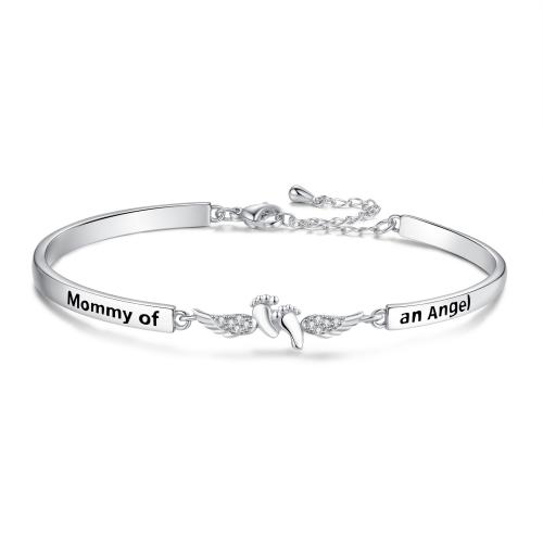 laiton bracelet, Pied, Plaqué de platine, Bijoux Fête des Mères & styles différents pour le choix & avec le motif de lettre & pour femme, Diamètre inté Environ 60mm, Vendu par PC