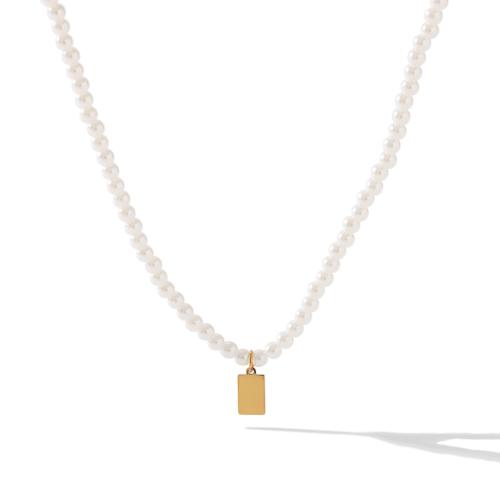 Acier inoxydable 304 collier, avec perle de plastique, avec 6cm chaînes de rallonge, rectangle, Placage de couleur d'or, bijoux de mode & pour femme Environ 37 cm, Vendu par PC