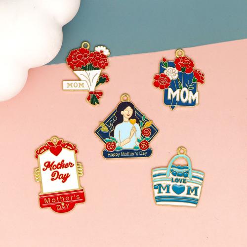 Pendentifs émail, alliage de zinc, Placage de couleur d'or, Bijoux Fête des Mères & DIY & styles différents pour le choix Vendu par sac