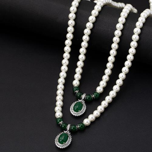 perle de verre collier, avec agate verte, normes différentes pour le choix & pavé de micro zircon & pour femme, Vendu par PC[