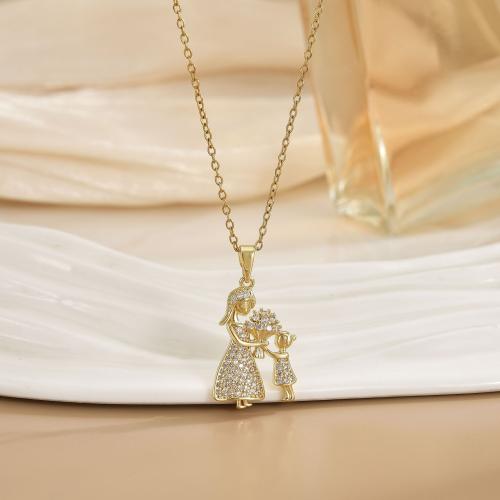 laiton collier, avec 5cm chaînes de rallonge, Placage de couleur d'or, Bijoux Fête des Mères & chaîne ovale & pavé de micro zircon & pour femme Environ 40 cm, Vendu par PC