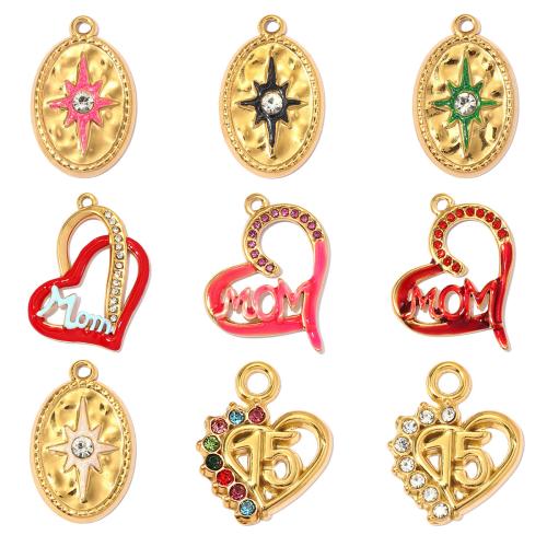 Pendentifs en acier inoxydable strass, Acier inoxydable 304, Placage, DIY & styles différents pour le choix & émail & avec strass Vendu par sac