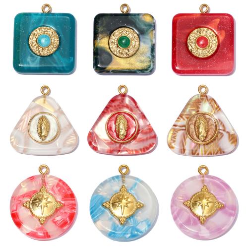 Bijoux Pendentif en résine, Acier inoxydable 304, avec résine, Motif géométrique, Placage, DIY & styles différents pour le choix & émail Vendu par sac