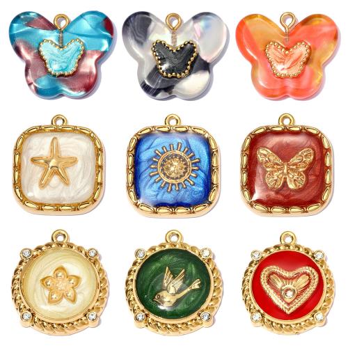 Bijoux Pendentif en résine, Acier inoxydable 304, avec résine, Placage, DIY & styles différents pour le choix & émail & avec strass Vendu par sac