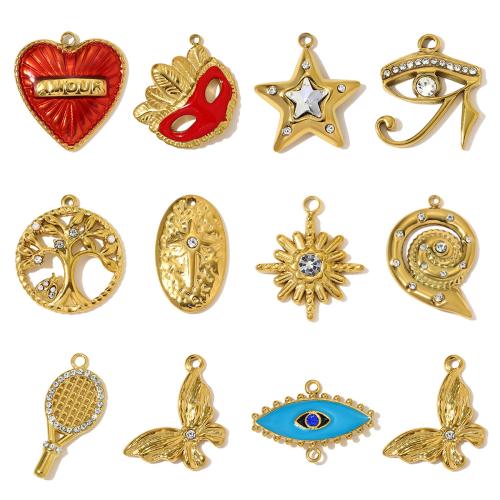 Pendentifs en acier inoxydable strass, Acier inoxydable 304, avec Plastique ABS perle, Placage de couleur d'or, DIY & styles différents pour le choix & émail & avec strass Vendu par sac