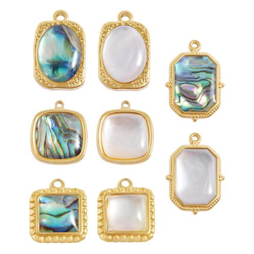 Pendentifs de coquillage naturel, Acier inoxydable 304, avec coquille, Motif géométrique, Placage, DIY & styles différents pour le choix Vendu par sac