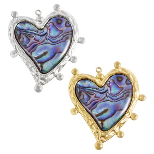 Abalone Shell Pendants, 304 Stainless Steel, with Abalone Shell, Heart, plated, DIY 