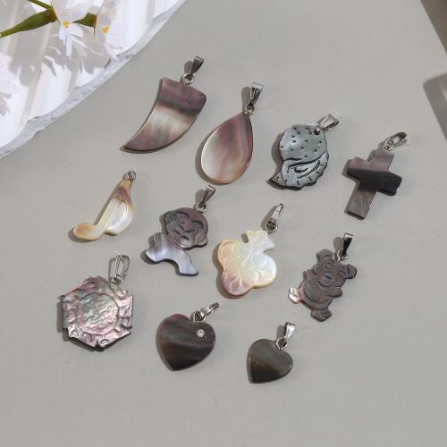 Black Shell Pendant, polished, DIY 