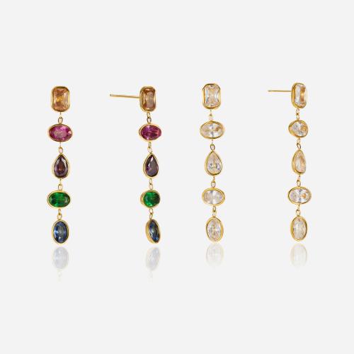 Boucle d'oreille goutte inox, acier inoxydable, avec zircon cubique, Plaqué or 18K, bijoux de mode & pour femme, plus de couleurs à choisir Vendu par paire