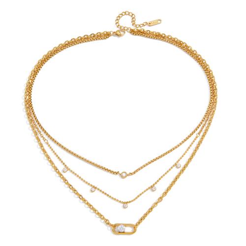 Collier de mode Multi couche, acier inoxydable, Plaqué or 18K, trois couches & bijoux de mode & pour femme, Vendu par brin