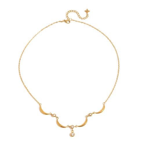 Collier en acier inoxydable Zircon, avec zircon cubique, avec 5cm chaînes de rallonge, Plaqué or 18K, bijoux de mode & pour femme Environ 45 cm, Vendu par brin