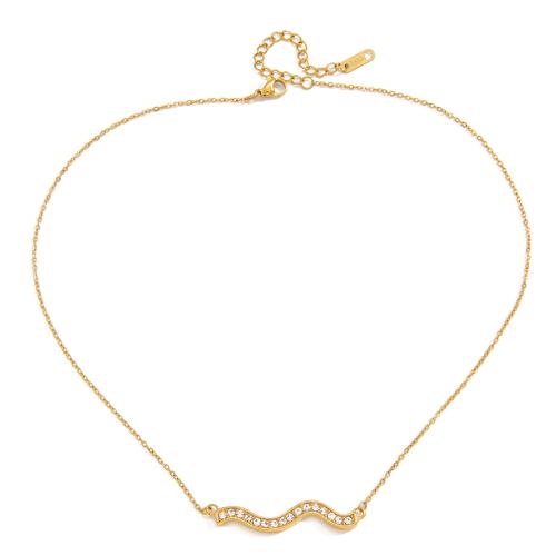 Collier de bijoux en acier inoxydable, Plaqué or 18K, bijoux de mode & pour femme & avec strass Environ 45 cm, Vendu par brin