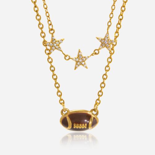 Collier de bijoux en acier inoxydable, Plaqué or 18K, Double couche & bijoux de mode & pour femme & émail & avec strass, Vendu par brin