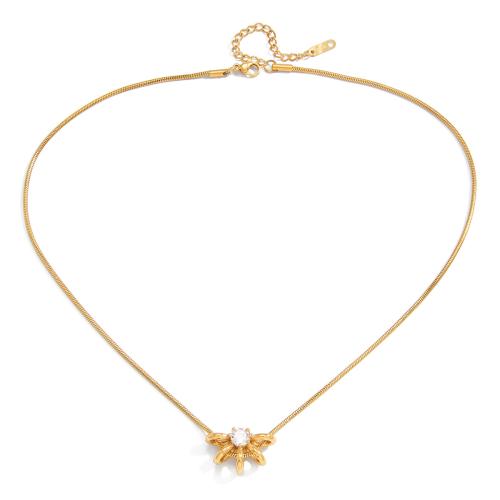 Collier en acier inoxydable Zircon, avec zircon cubique, avec 5cm chaînes de rallonge, Plaqué or 18K, bijoux de mode & pour femme Environ 45 cm, Vendu par brin