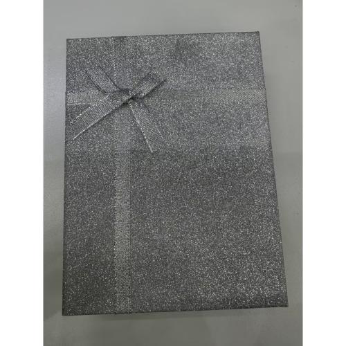 Boîte Cadeau de bijoux, papier, avec Briller, rectangle, avec une décoration de noeud à boucles, gris Vendu par lot