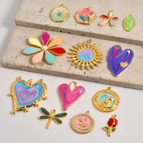 Pendentifs en acier inoxydable émail, Acier inoxydable 304, avec perle de plastique, Placage, DIY & styles différents pour le choix, Vendu par PC