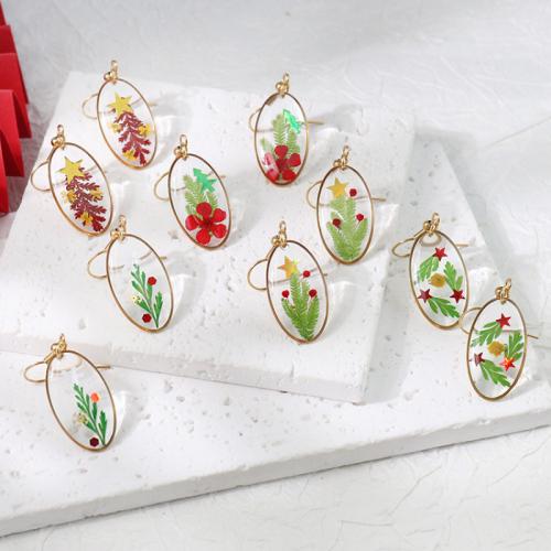 résine Boucle d'oreille goutte, avec Fleurs séchées & Acier inoxydable 304, ovale plat, Placage, pour femme & autocollant époxyde, plus de couleurs à choisir Vendu par paire