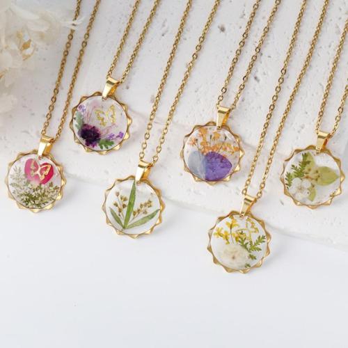 Acier inoxydable 304 collier, avec Fleurs séchées, Placage, bijoux de mode & Bijoux Fête des Mères & pour femme, plus de couleurs à choisir Environ 45 cm, Vendu par PC