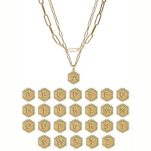 Acier inoxydable 304 collier, Lettre d’alphabet, Placage de couleur d'or, Double couche & unisexe & chaîne ovale & modèles différents pour le choix, Vendu par PC