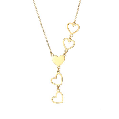 Acier inoxydable 304 collier, avec 5cm chaînes de rallonge, coeur, Placage de couleur d'or, pour femme & creux Environ 46 cm, Vendu par PC