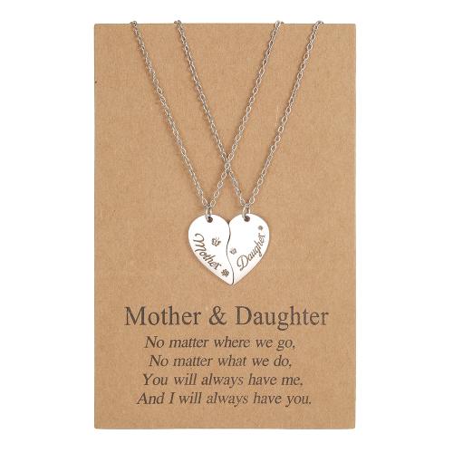 Acier inoxydable 304 Collier puzzle, avec 5cm chaînes de rallonge, coeur, Bijoux Fête des Mères & avec le motif de lettre & pour femme, couleur originale Environ 45 cm, Vendu par fixé