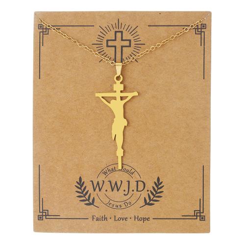 Acier inoxydable 304 collier, avec 5cm chaînes de rallonge, croix, Placage ionique sous vide, unisexe & styles différents pour le choix Environ 45 cm, Vendu par PC