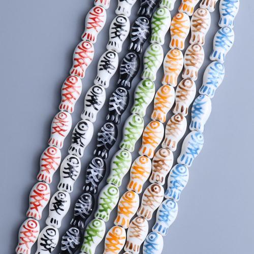 Perles porcelaine animaux, poisson, dessiné à la main, DIY, plus de couleurs à choisir Environ 2.2mm Vendu par sac
