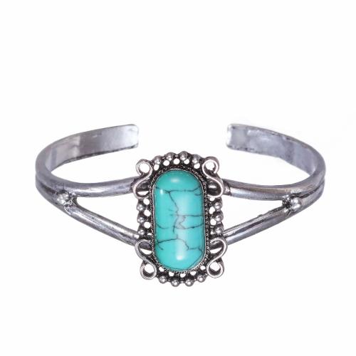 alliage de zinc bracelet manchette, avec turquoise, Plaqué de couleur d'argent, réglable & pour femme & avec strass, Diamètre inté Environ Vendu par PC[